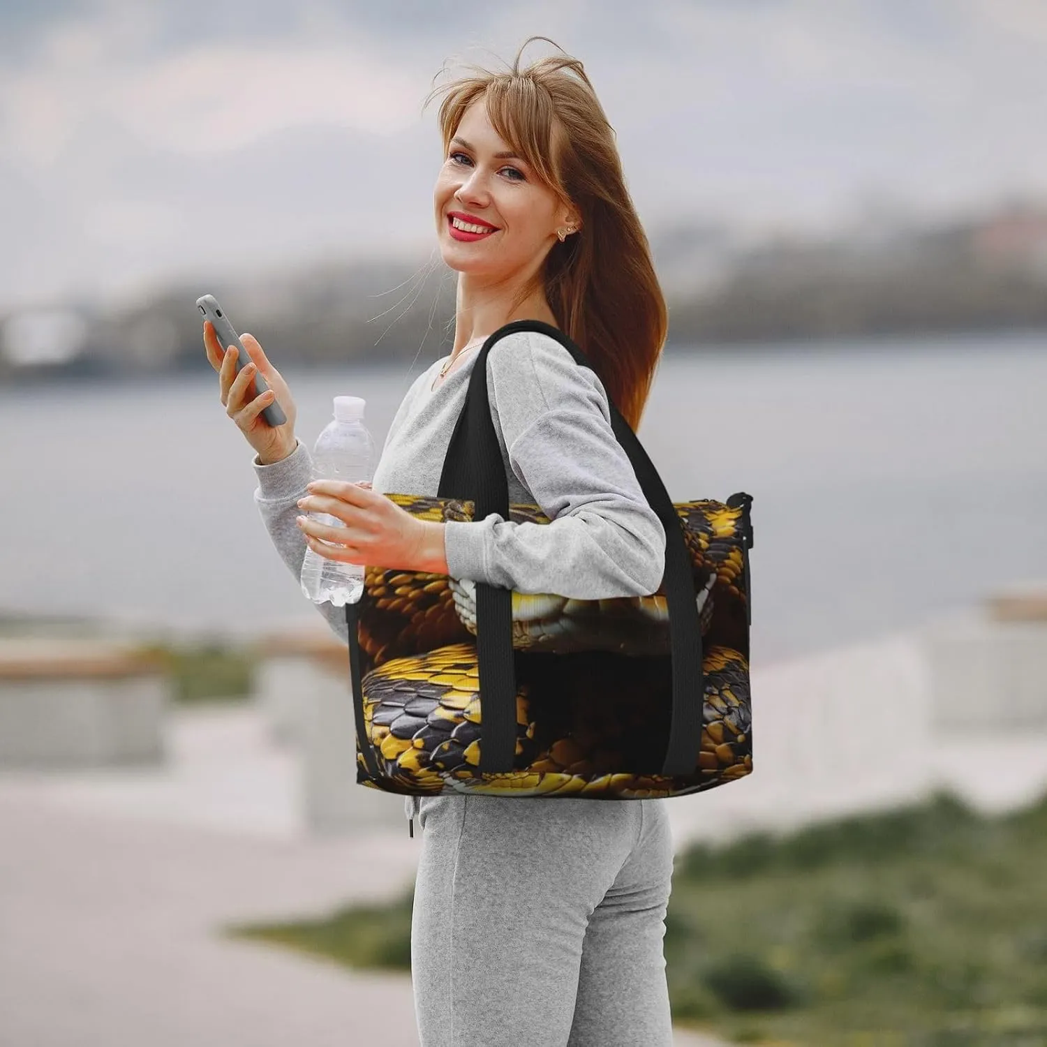 Sports Gym Bag for Women Men Travel Duffel Bag Tote Yellow Snake Weekender Bag Canvas Carry on Overnight Bag for Travel Swimming Fitness Workout Sports Duffle Bag