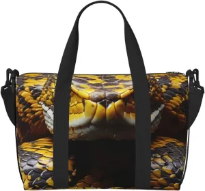 Sports Gym Bag for Women Men Travel Duffel Bag Tote Yellow Snake Weekender Bag Canvas Carry on Overnight Bag for Travel Swimming Fitness Workout Sports Duffle Bag