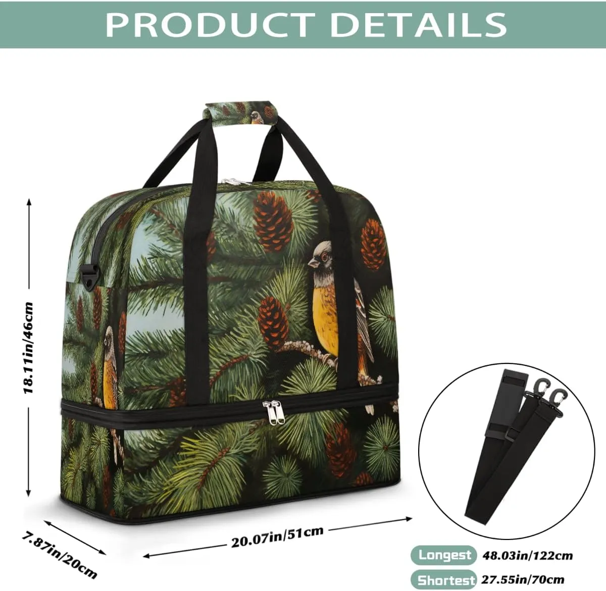 Sports Gym Bag Landscape Bird Animal Large Travel Duffel Bag With Shoe Compartment Foldable Waterproof Carry-On Weekend Travel Bags for Camping Overnight Yoga Hospital Travel Bags