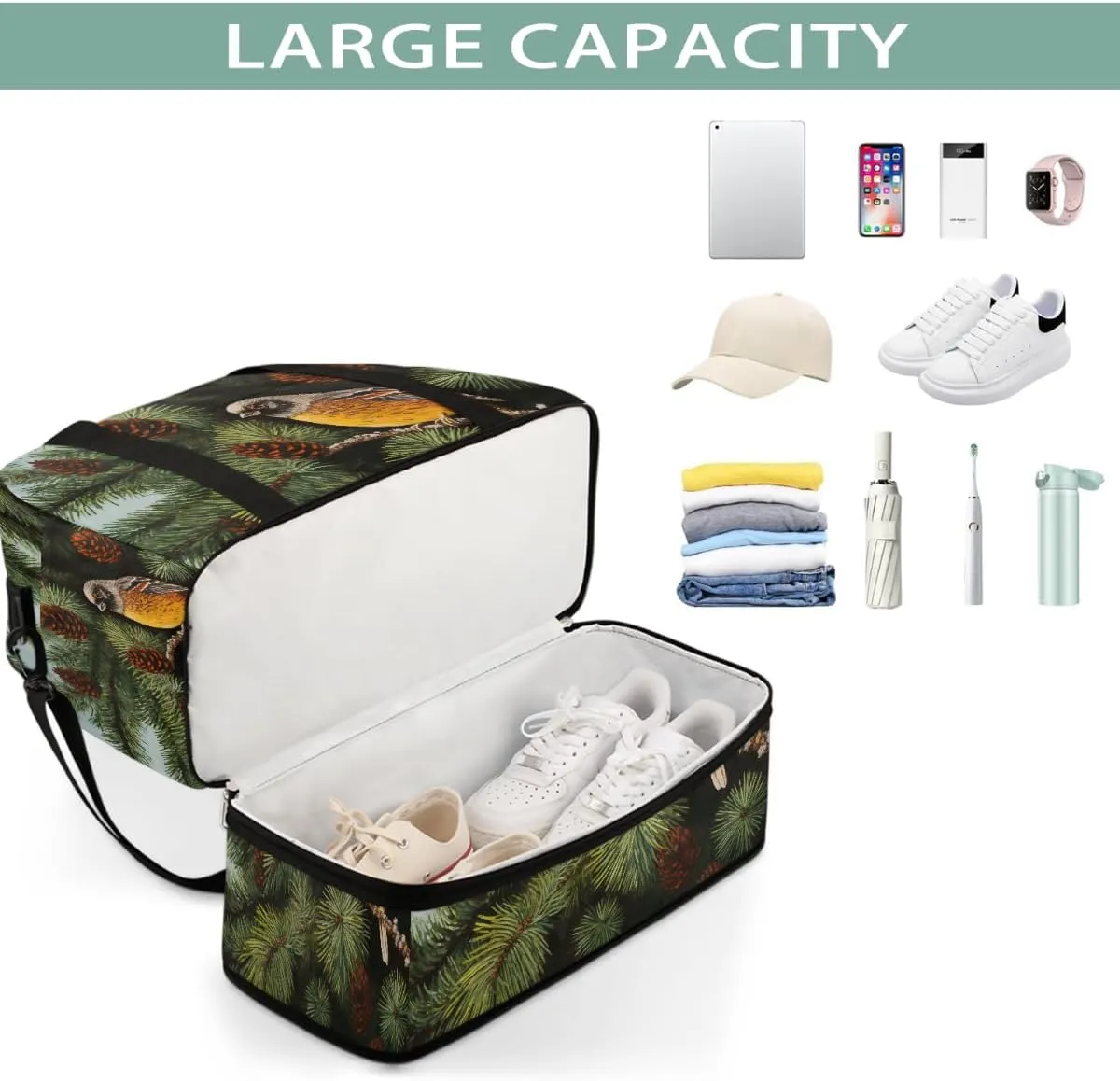 Sports Gym Bag Landscape Bird Animal Large Travel Duffel Bag With Shoe Compartment Foldable Waterproof Carry-On Weekend Travel Bags for Camping Overnight Yoga Hospital Travel Bags