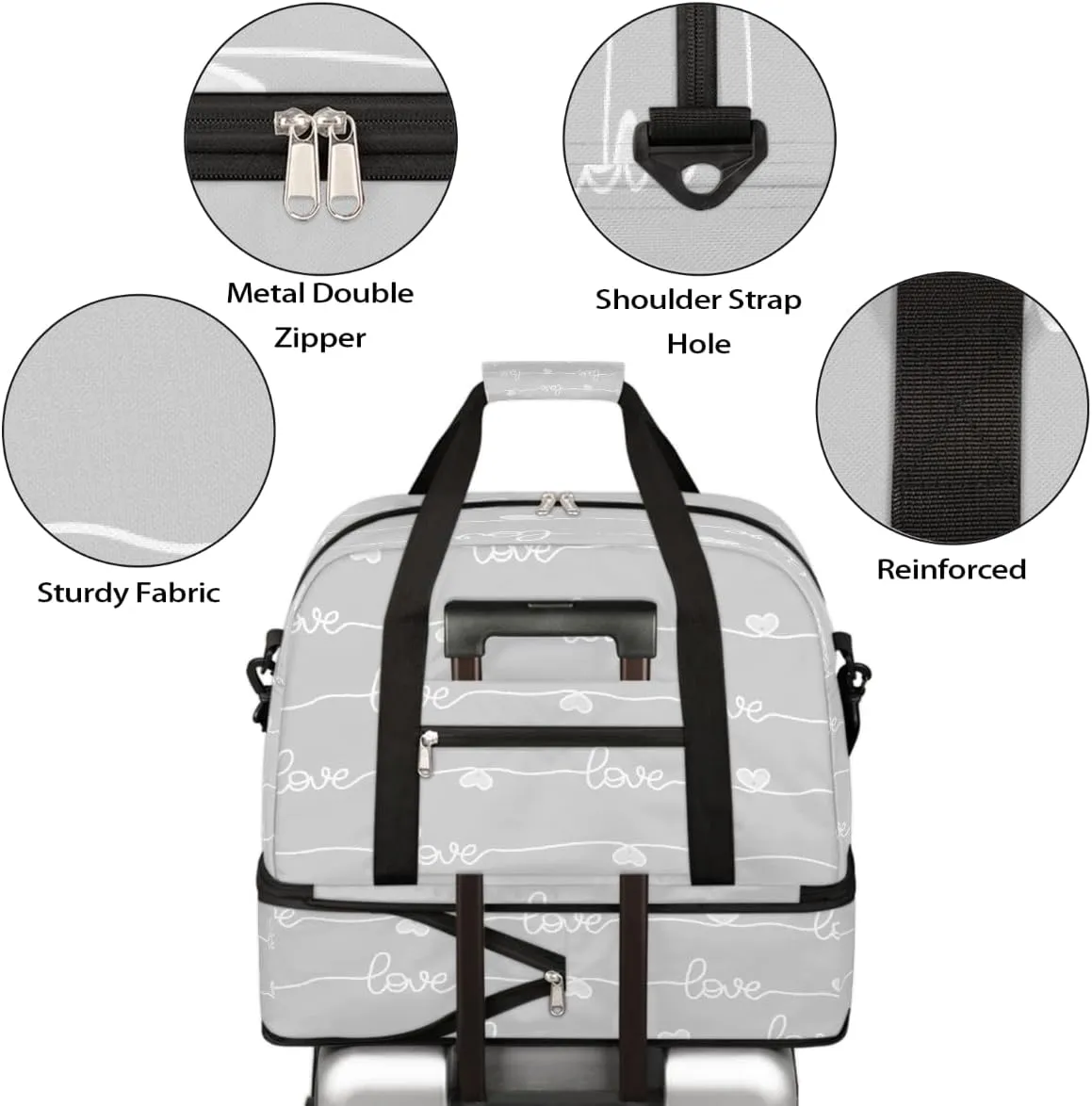 Sports Gym Bag Love Character Large Travel Duffel Bag With Shoe Compartment Foldable Waterproof Carry-On Weekend Travel Bags for Camping Overnight Yoga Hospital Travel Bags