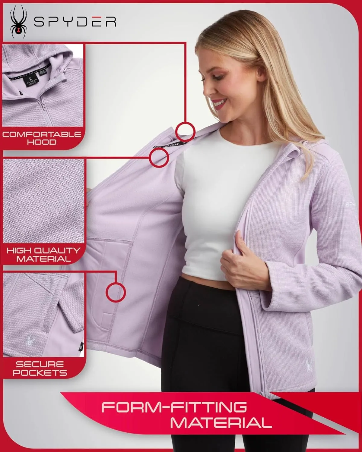 Spyder Women's Fleece Jacket - Lightweight Polar Fleece Lined, Wind-Resistant Hooded Zip Up Active Sweater Jacket (S-XL)