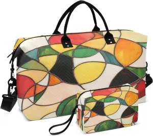 Stained Glass Circle Ivory Sports Gym Bag for Women Men Travel Duffel Bag Weekend Overnight Carry on Bag with Toiletry Bag Yoga Bag for Swimming Yoga Workout Hospital Plane