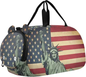 Statue Liberty Vintage Duffle Bag for Girl, Sports Duffle Gym Bags with Shoe Compartment, Personalized Overnight Bag Travel Weekender for Kids