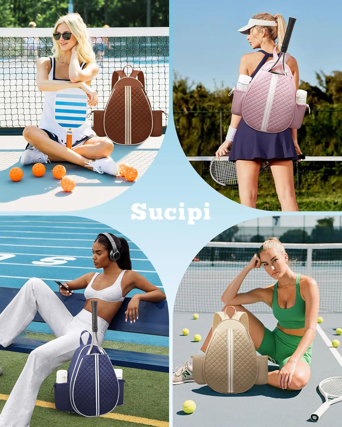 Sucipi Tennis Bag, Quilted Tennis Sling Crossbody Backpack, Water Resistant Tennis Racket Bags for Women Men, Suitable for Pickleball Tennis Badminton