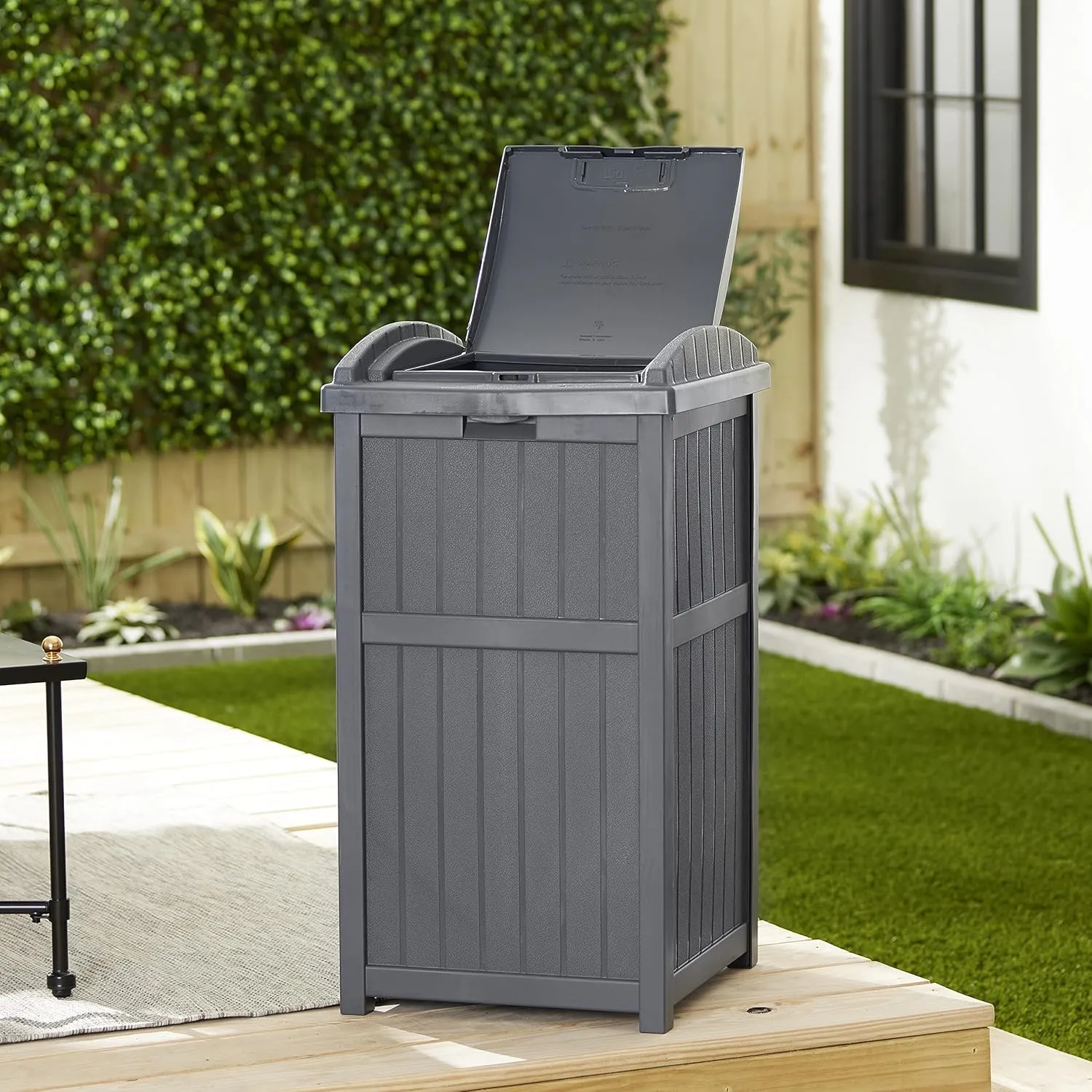 Suncast Outdoor Waste Bin Trash Hideaway Container with Latching Lid, 33 Gallon Capacity