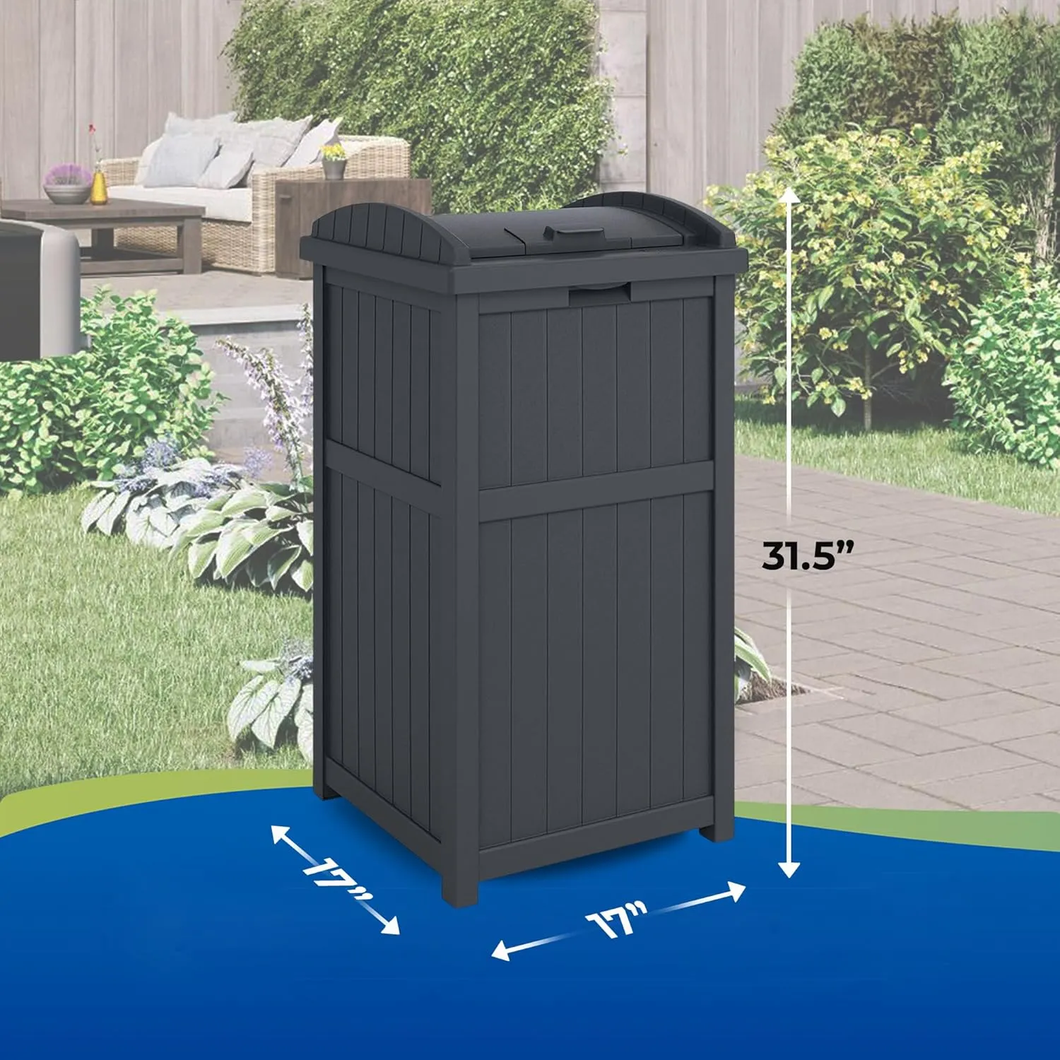 Suncast Outdoor Waste Bin Trash Hideaway Container with Latching Lid, 33 Gallon Capacity