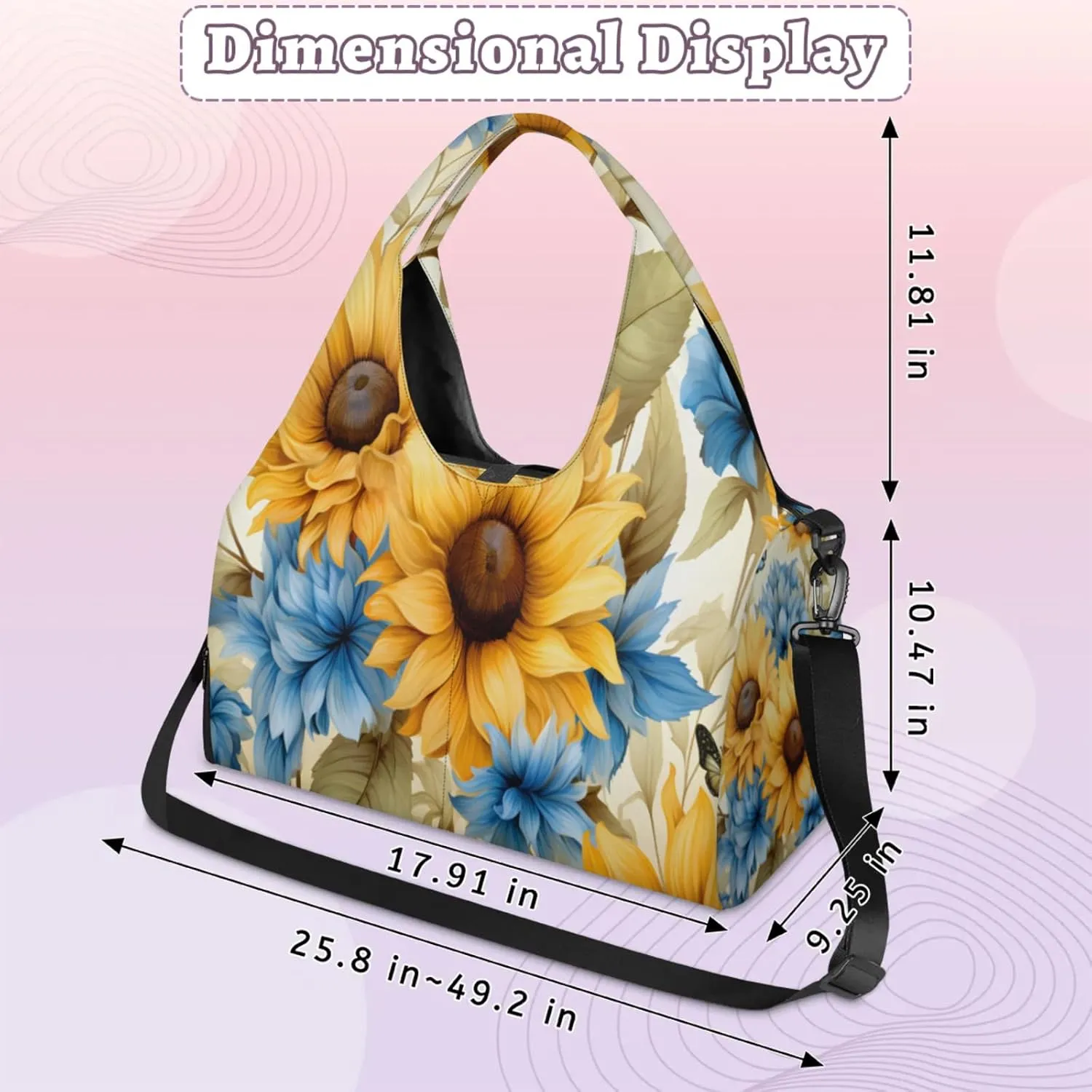 Sunflower Dahlia Art Waterproof Gym Bag for Men Women, Sports Duffel Bag with Shoe Compartment Yoga Mat Holder, Portable Large Travel Bag for Fitness, Camping, Weekend Trips