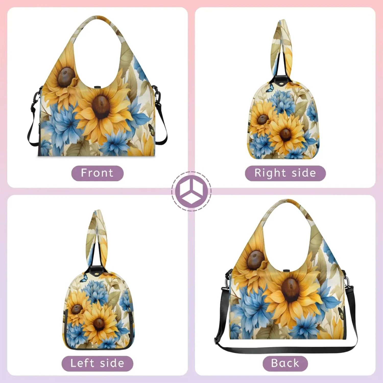 Sunflower Dahlia Art Waterproof Gym Bag for Men Women, Sports Duffel Bag with Shoe Compartment Yoga Mat Holder, Portable Large Travel Bag for Fitness, Camping, Weekend Trips