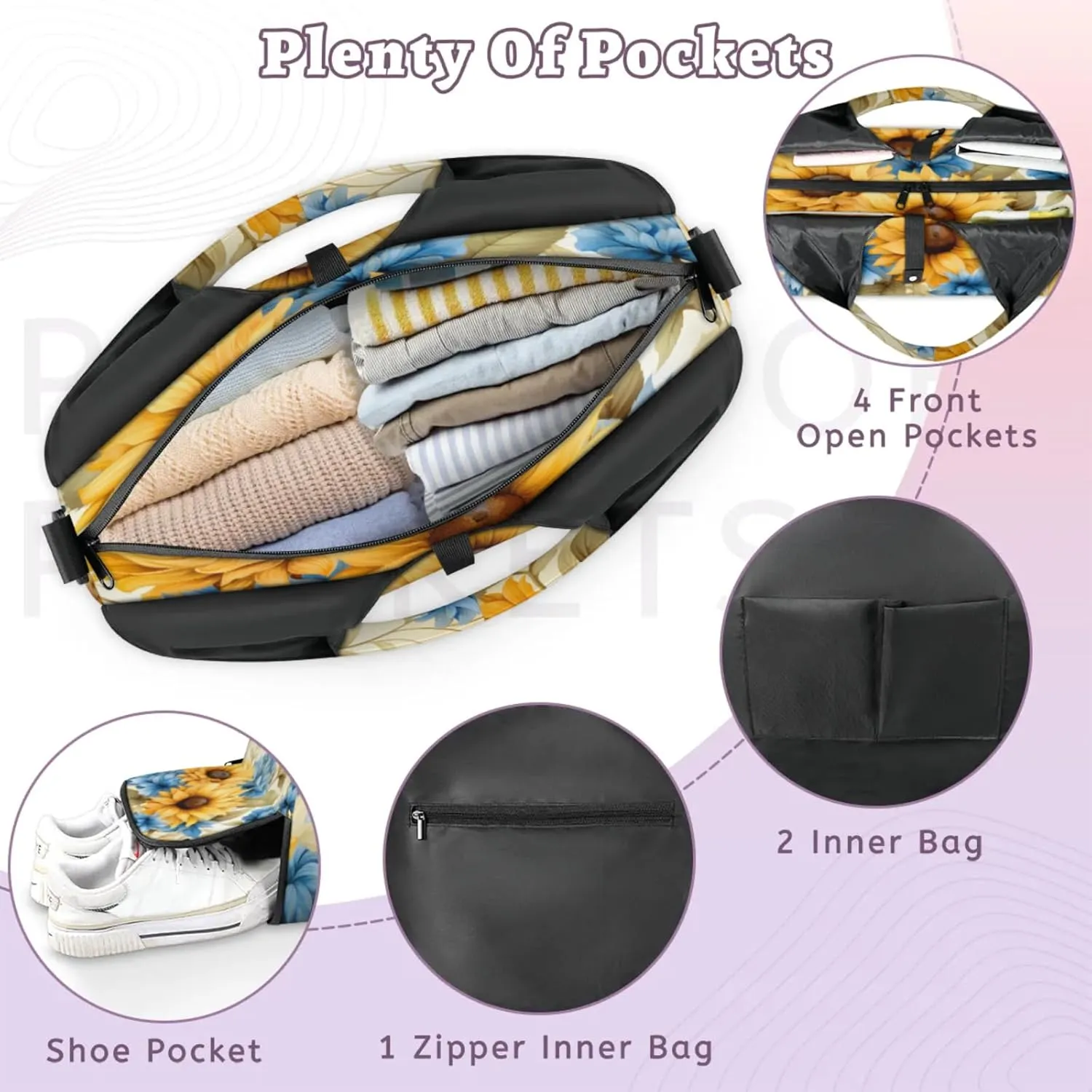 Sunflower Dahlia Art Waterproof Gym Bag for Men Women, Sports Duffel Bag with Shoe Compartment Yoga Mat Holder, Portable Large Travel Bag for Fitness, Camping, Weekend Trips