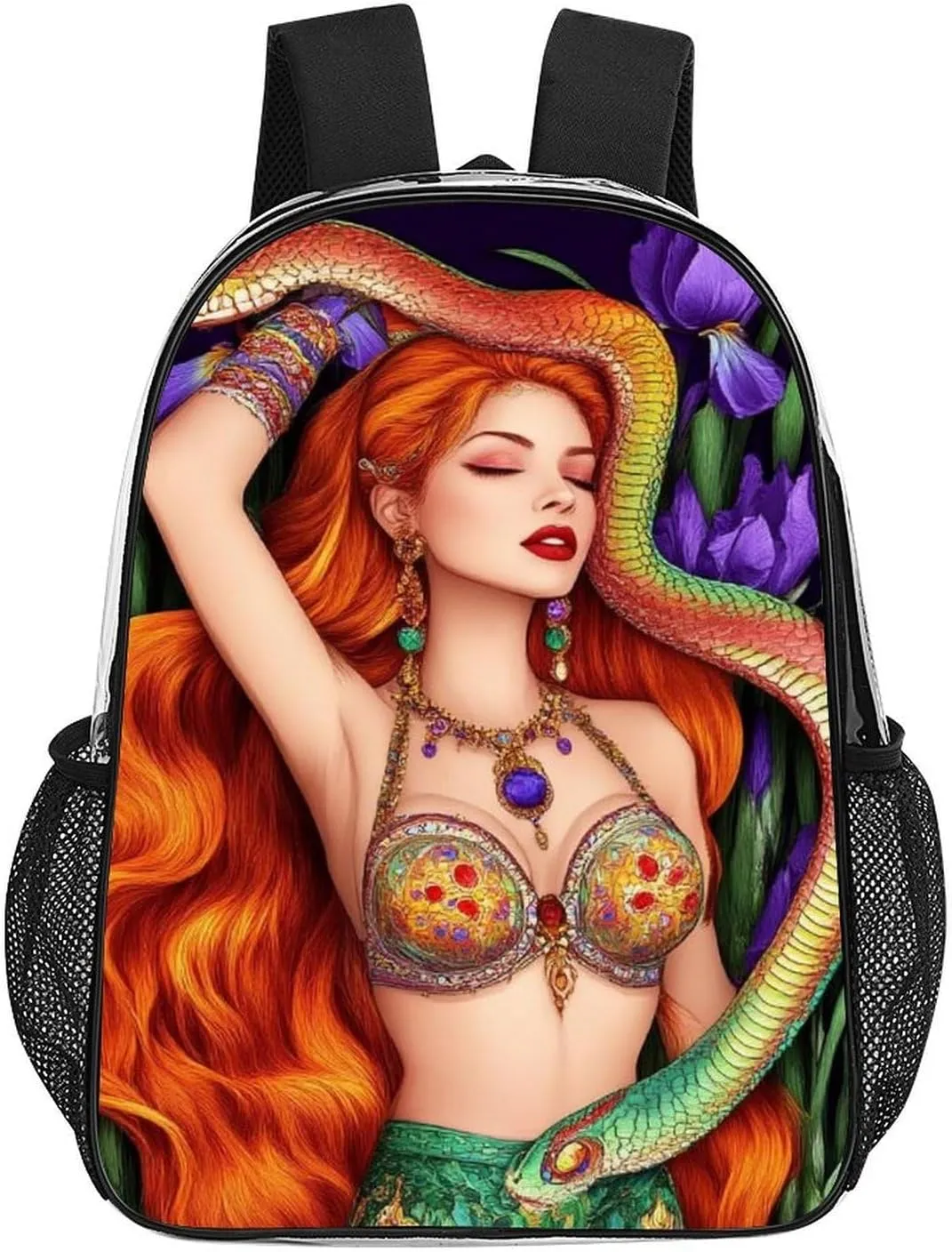 Supdreamc Lightweight Daypack Bookbag for Trekking Business Walking Cycling - Big Capacity Transparent Multipurpose Carry On Bag, Ancient Greece Women Girl Medusa Snake Art Business Computer Bag