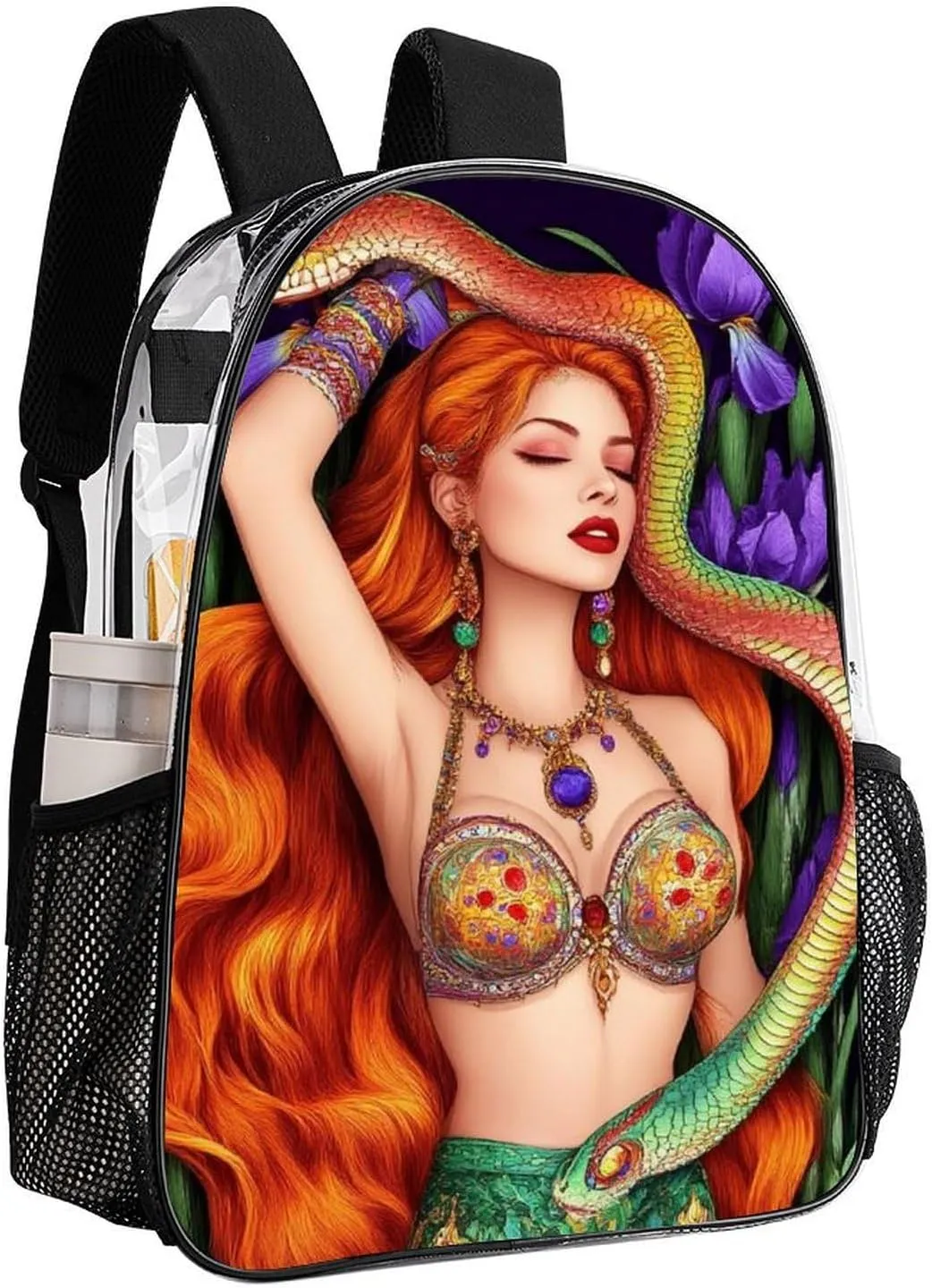 Supdreamc Lightweight Daypack Bookbag for Trekking Business Walking Cycling - Big Capacity Transparent Multipurpose Carry On Bag, Ancient Greece Women Girl Medusa Snake Art Business Computer Bag
