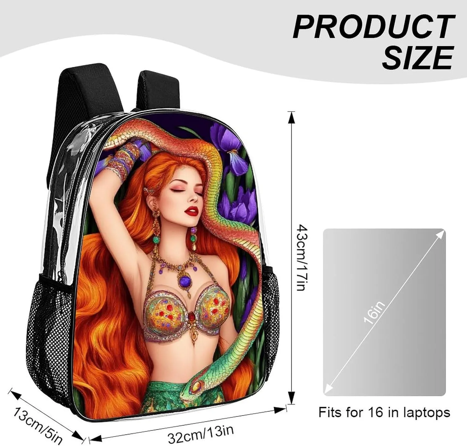 Supdreamc Lightweight Daypack Bookbag for Trekking Business Walking Cycling - Big Capacity Transparent Multipurpose Carry On Bag, Ancient Greece Women Girl Medusa Snake Art Business Computer Bag