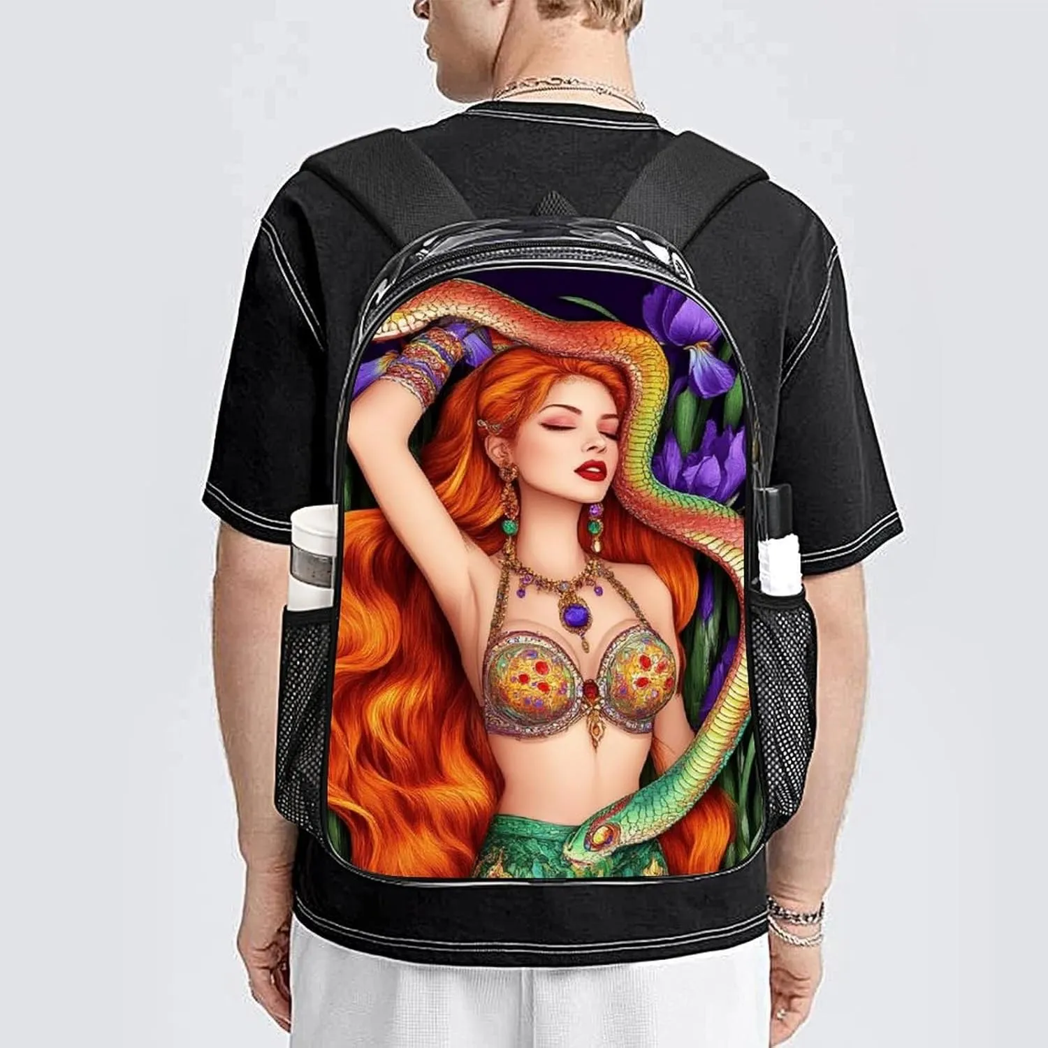 Supdreamc Lightweight Daypack Bookbag for Trekking Business Walking Cycling - Big Capacity Transparent Multipurpose Carry On Bag, Ancient Greece Women Girl Medusa Snake Art Business Computer Bag