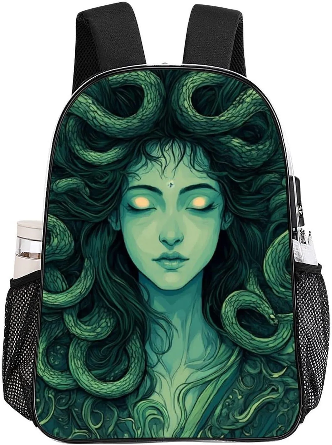Supdreamc Women Men Transparent Ancient Greece Snake Queen Medusa Art Casual Daypack Large Capacity Bookbag With Side Pockets for Sports Picnic Walking Cycling