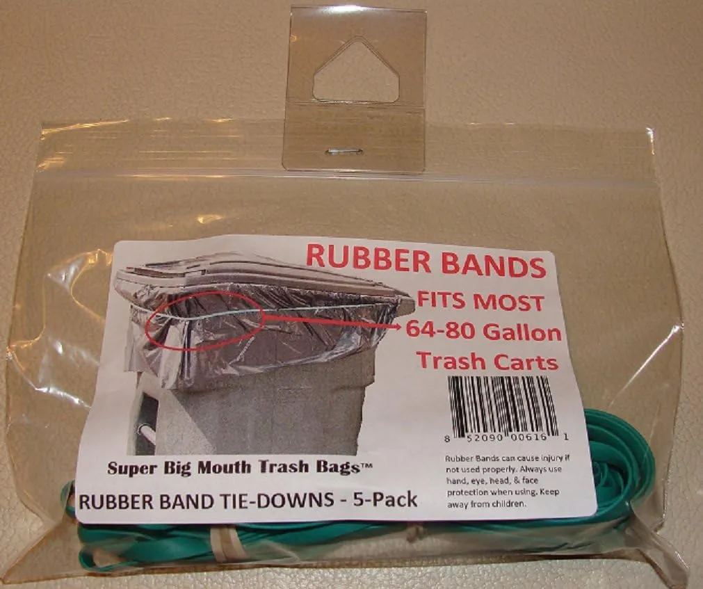 Super Big Mouth Trash Bags Rubber Bands 5-Pack Fits 64-80 Gallon Cans/Carts