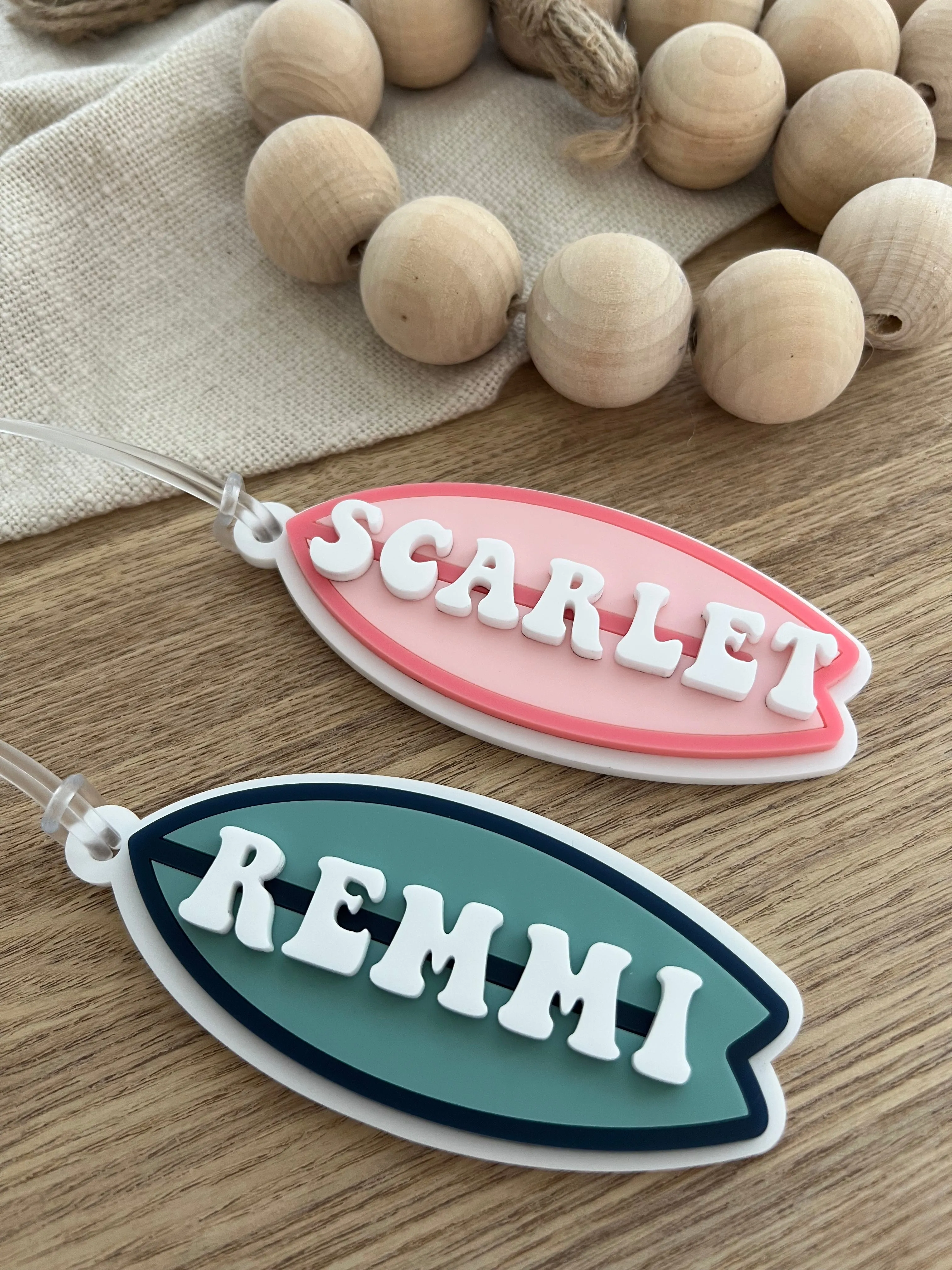 Surfboard Acrylic Name Bag Tag | Backpack Keychain