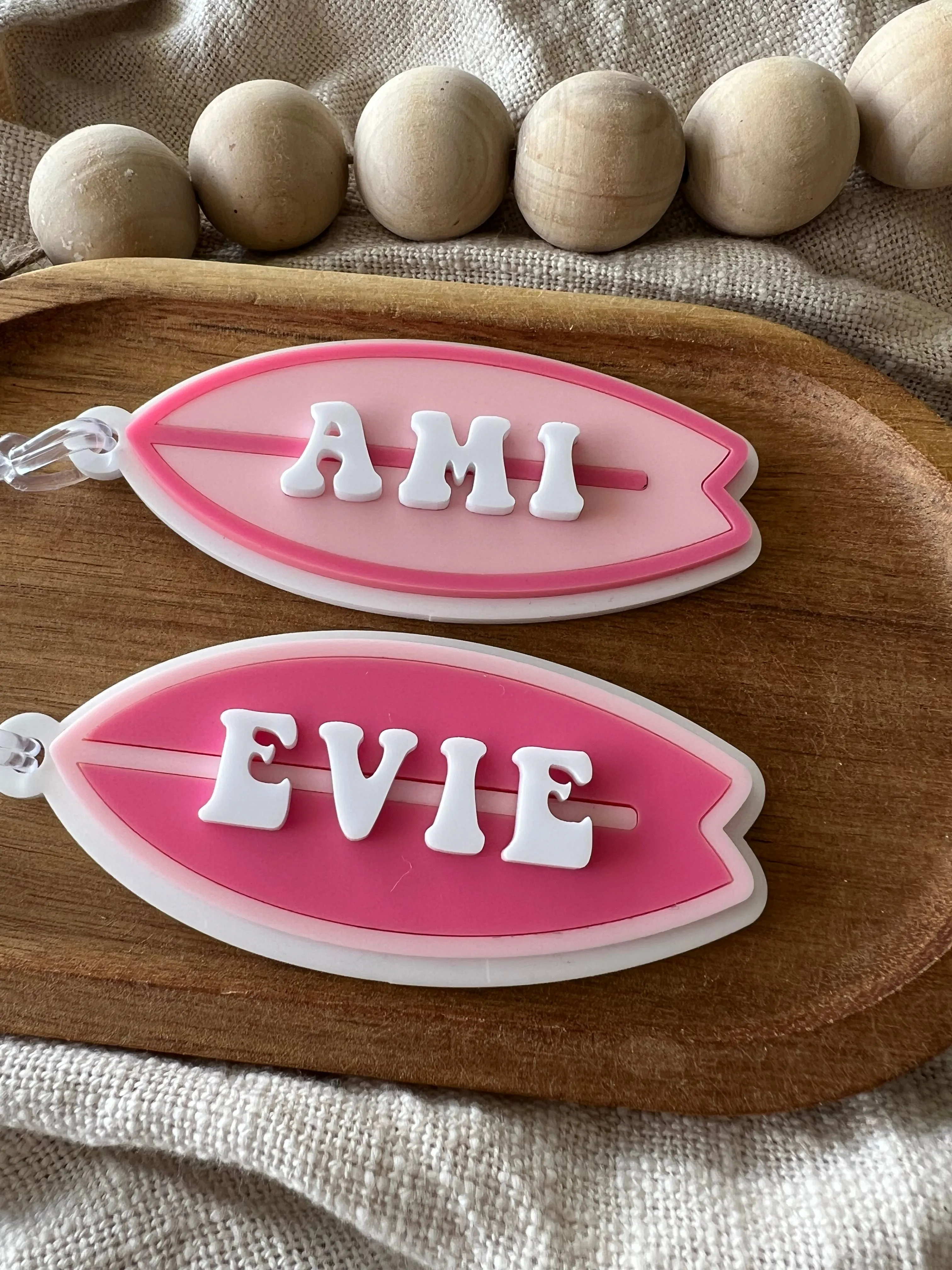 Surfboard Acrylic Name Bag Tag | Backpack Keychain