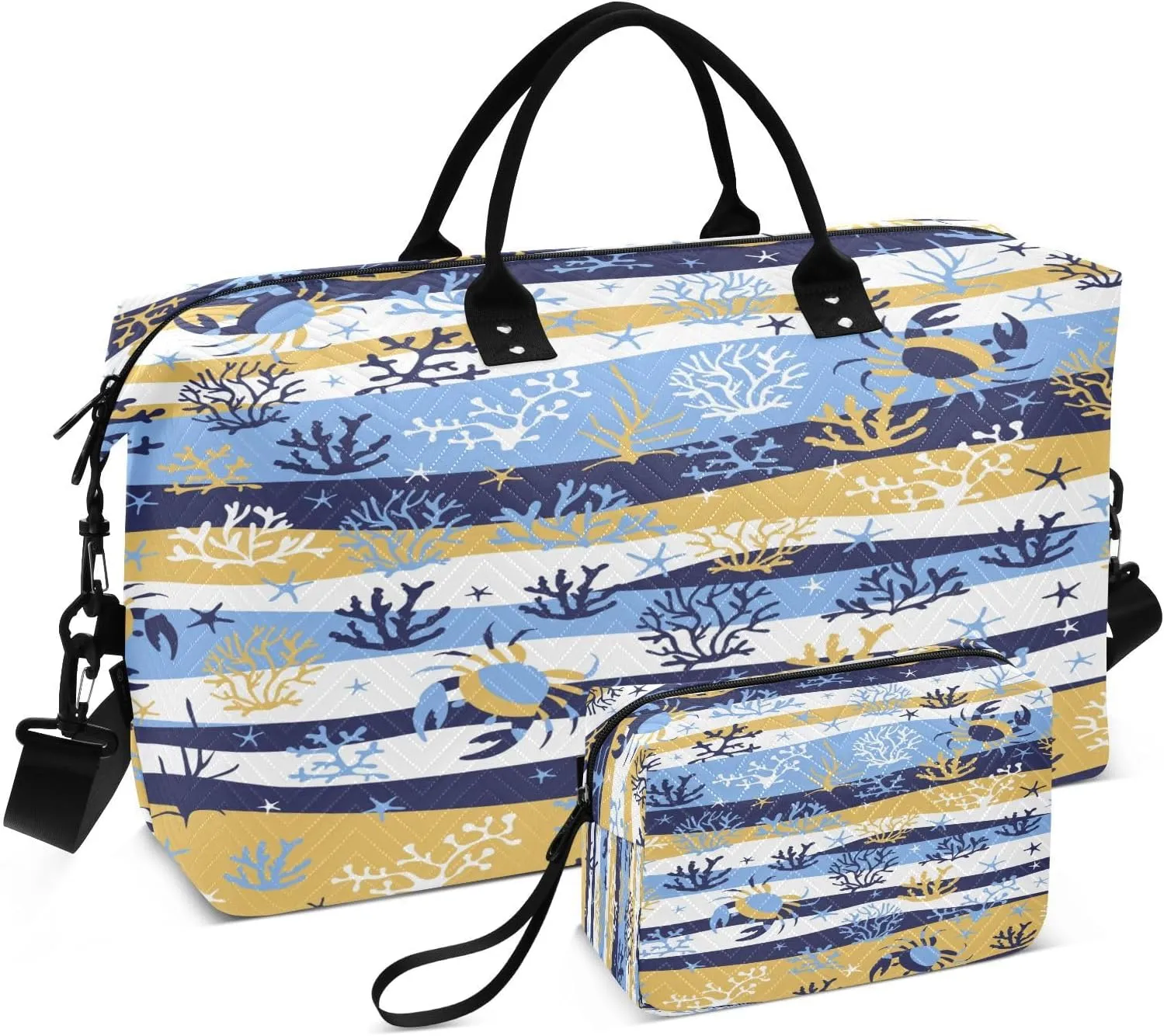 susiyo Cartoon Crabs with Algae Expandable Travel Duffle Bag, Large Weekender Overnight Bags and Adjustable Strap, Carry On Shoulder Tote Bag, Gym Duffel Bag with Toiletry Bags for Hospital