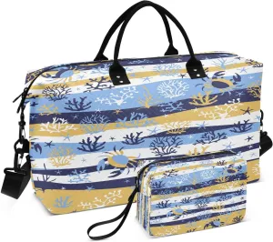 susiyo Cartoon Crabs with Algae Expandable Travel Duffle Bag, Large Weekender Overnight Bags and Adjustable Strap, Carry On Shoulder Tote Bag, Gym Duffel Bag with Toiletry Bags for Hospital