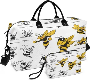 susiyo Cute Hornet Bee Expandable Travel Duffle Bag, Large Weekender Overnight Bags and Adjustable Strap, Carry On Shoulder Tote Bag, Gym Duffel Bag with Toiletry Bags for Hospital