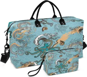 susiyo Dragon Sea Voyages Expandable Travel Duffle Bag, Large Weekender Overnight Bags and Adjustable Strap, Carry On Shoulder Tote Bag, Gym Duffel Bag with Toiletry Bags for Hospital