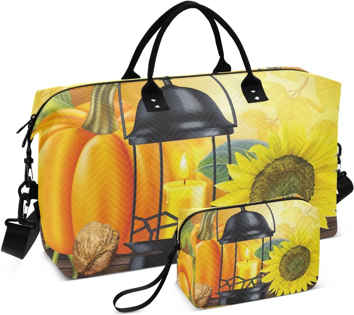 susiyo Pumpkin Candle Light Expandable Travel Duffle Bag, Large Weekender Overnight Bags and Adjustable Strap, Carry On Shoulder Tote Bag, Gym Duffel Bag with Toiletry Bags for Hospital