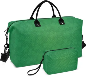 susiyo Travel Duffel Bags Saint Patrick Day Clover Green Quilted Gym Bag Weekender Overnight Bags with Small Makeup Pouch