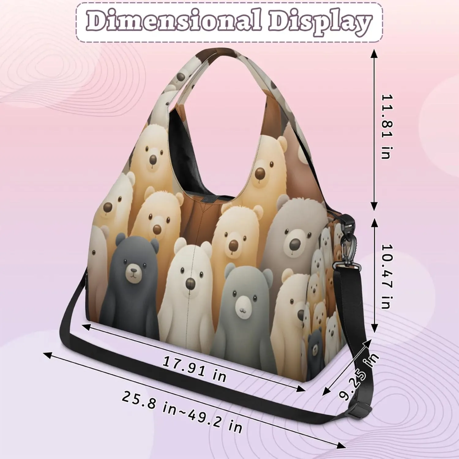 Teddy Bear Ensemble Waterproof Gym Bag for Men Women, Sports Duffel Bag with Shoe Compartment Yoga Mat Holder, Portable Large Travel Bag for Fitness, Camping, Weekend Trips