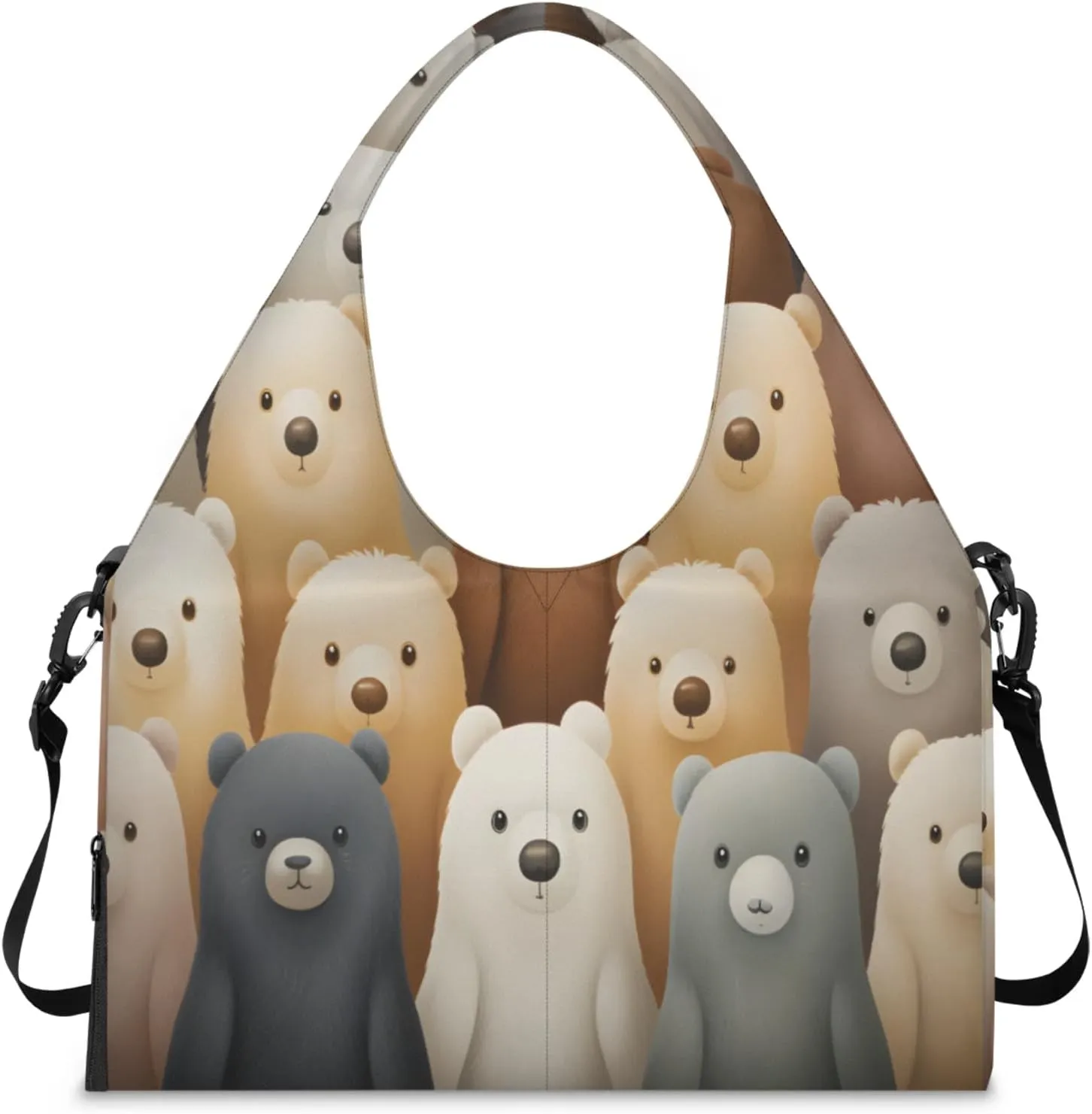 Teddy Bear Ensemble Waterproof Gym Bag for Men Women, Sports Duffel Bag with Shoe Compartment Yoga Mat Holder, Portable Large Travel Bag for Fitness, Camping, Weekend Trips