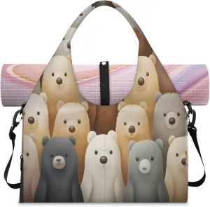 Teddy Bear Ensemble Waterproof Gym Bag for Men Women, Sports Duffel Bag with Shoe Compartment Yoga Mat Holder, Portable Large Travel Bag for Fitness, Camping, Weekend Trips