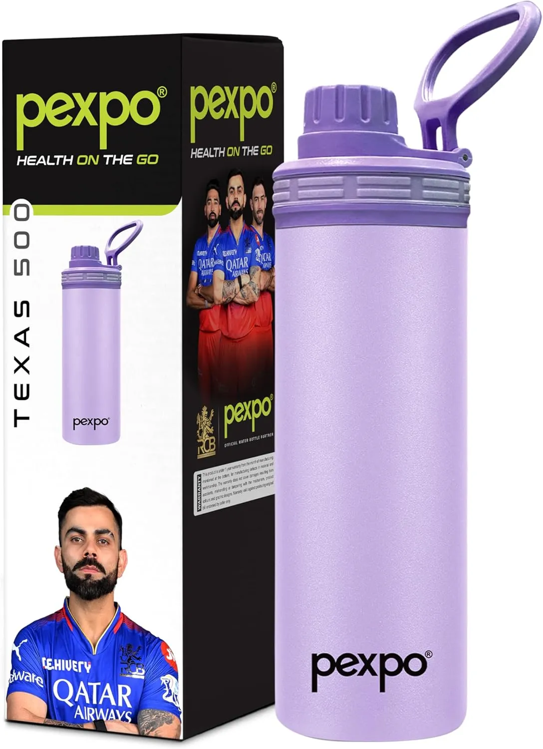 Texas Stainless Steel Hot & Cold Vacuum Insulated Flask, 500ml, 16 oz Orchid Purple| Leak Proof | Easy to Carry Loop Handle | Sports Water Bottle | Trekking | Gym | Office | Home | Kitchen