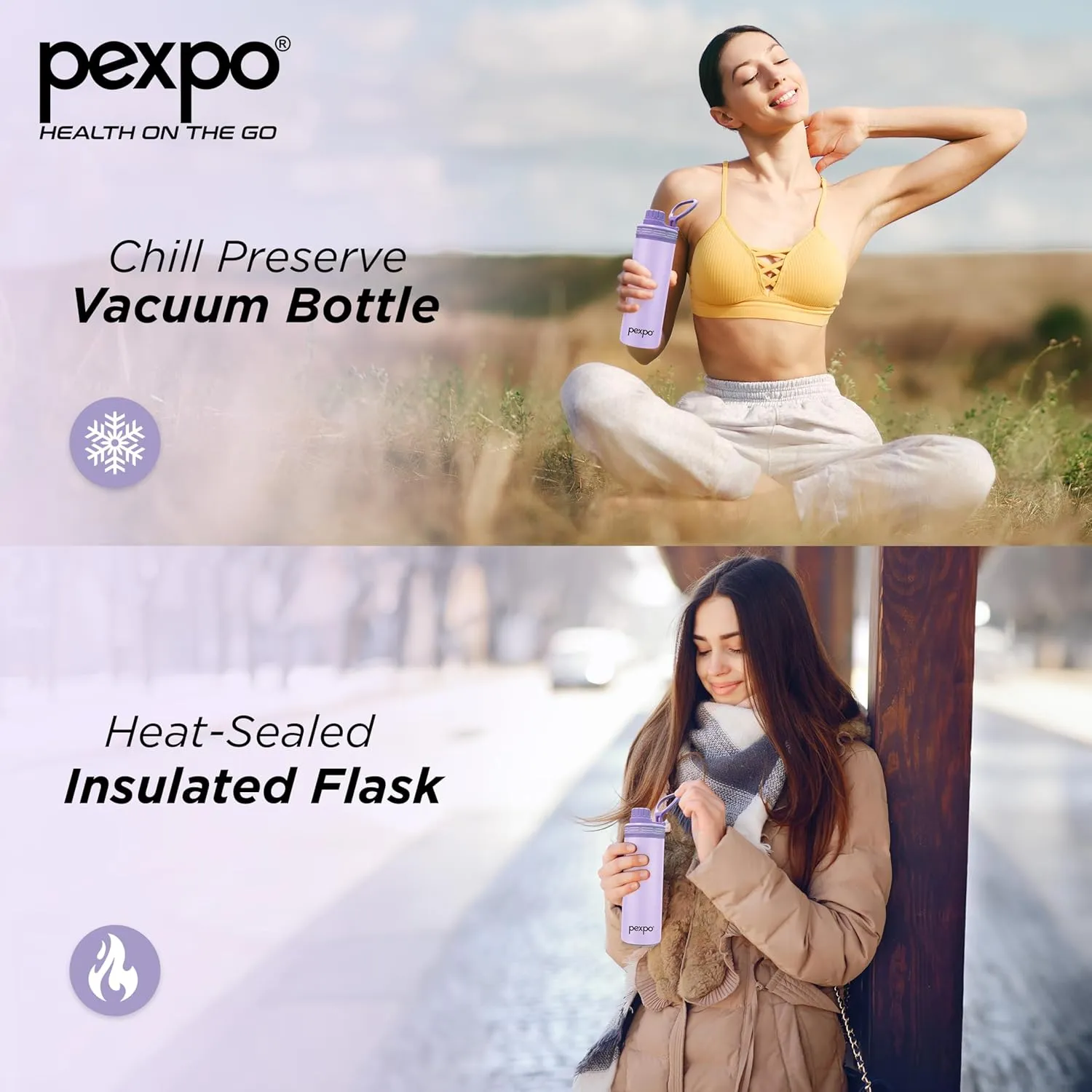 Texas Stainless Steel Hot & Cold Vacuum Insulated Flask, 500ml, 16 oz Orchid Purple| Leak Proof | Easy to Carry Loop Handle | Sports Water Bottle | Trekking | Gym | Office | Home | Kitchen