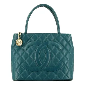 The Chanel Caviar Medallion Tote Bag Teal Blue