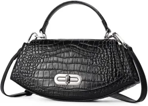 The new black crocodile pattern single shoulder crossbody women's bag has a unique appearance and is made of cowhide