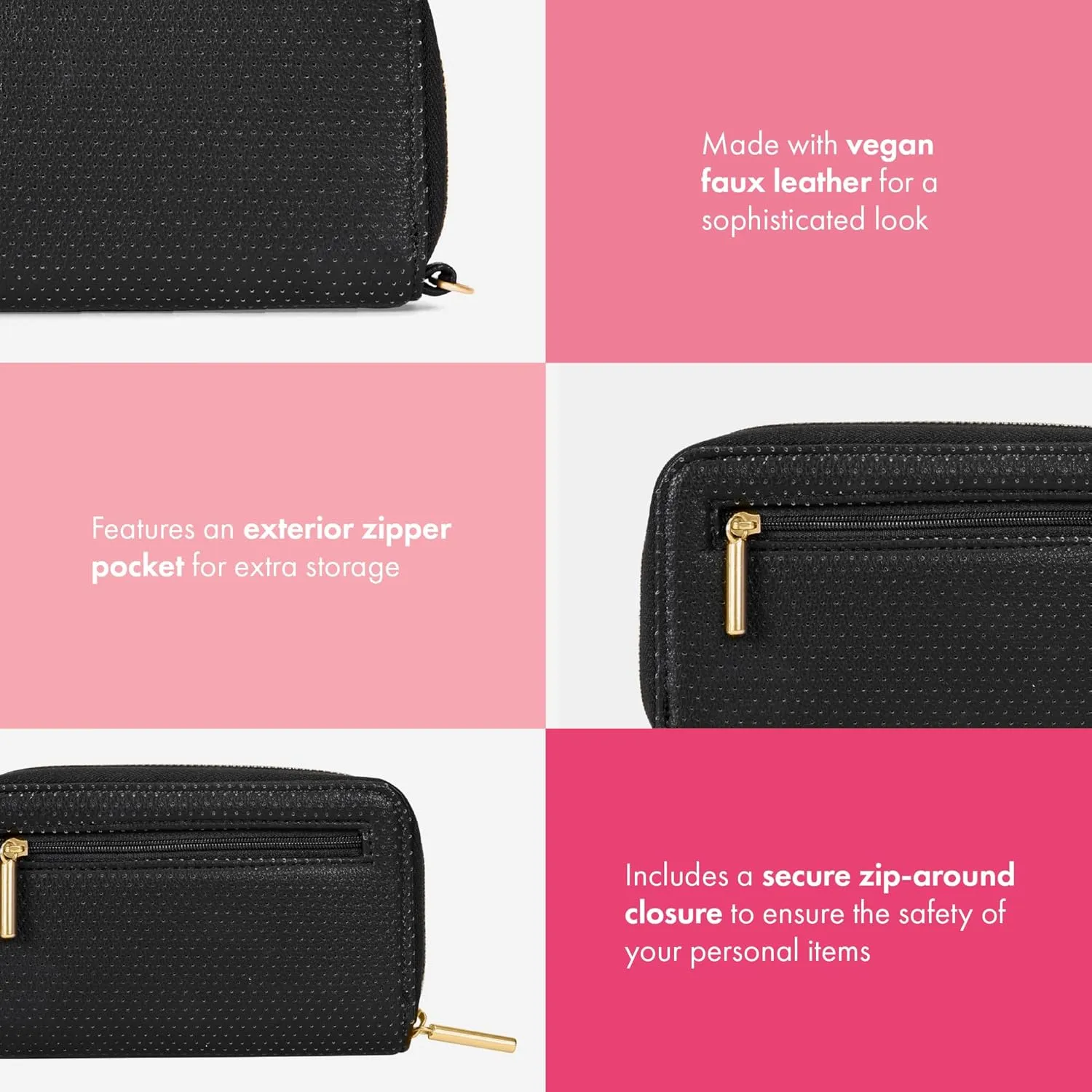 THIRTY-ONE Gifts Slim Wallet, Small Clutch Wallet for Women, Phone-Holder Wallet with Card and Bill Slots, Black Perforated Faux Leather