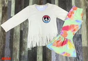 Tie dye fringe long sleeve set 4034