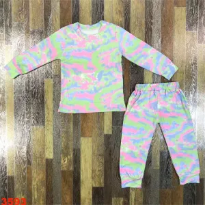 Tie dye green pajamas set 3593