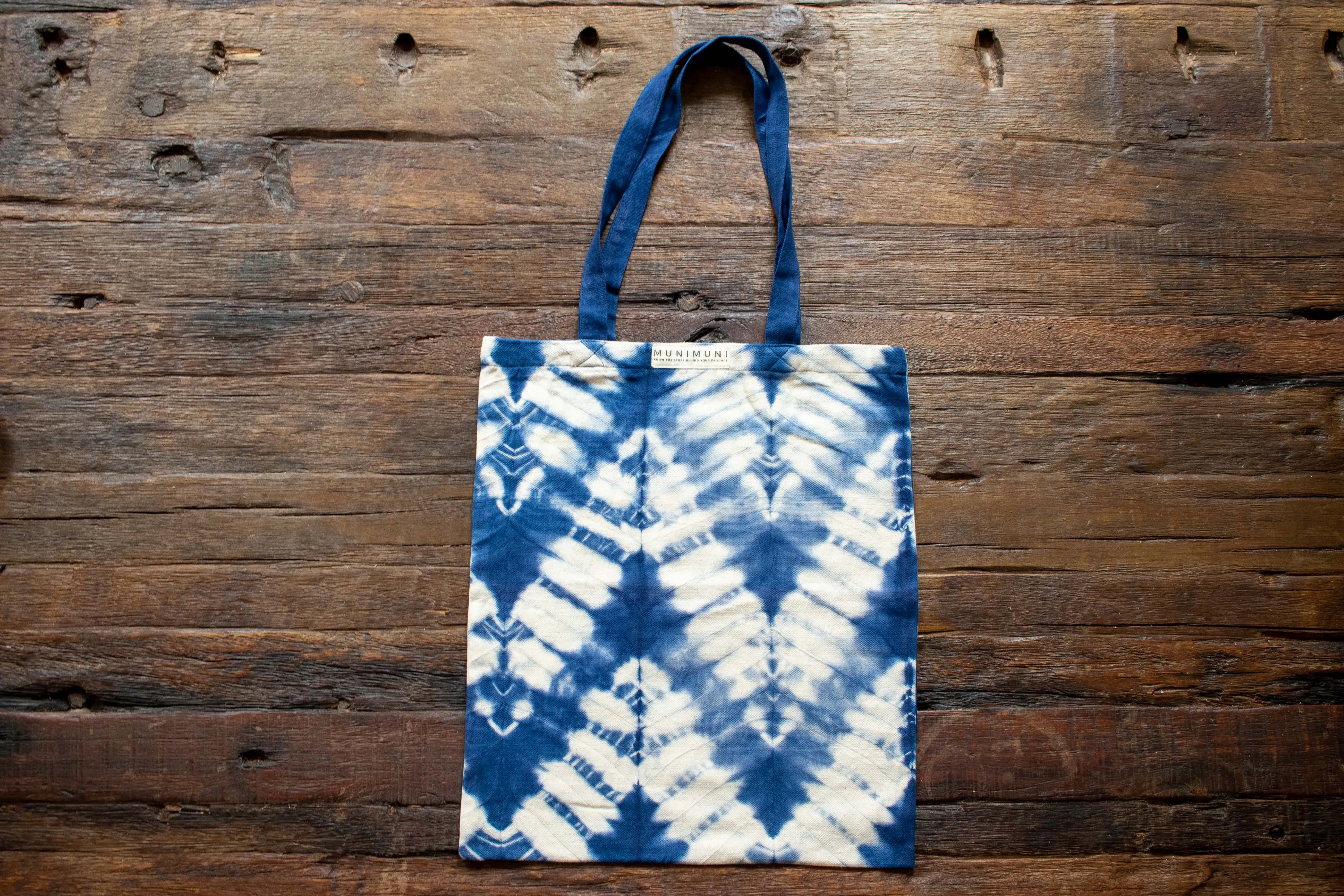 Tie Dye Tote Bag Small - ZigZag Indigo Blue