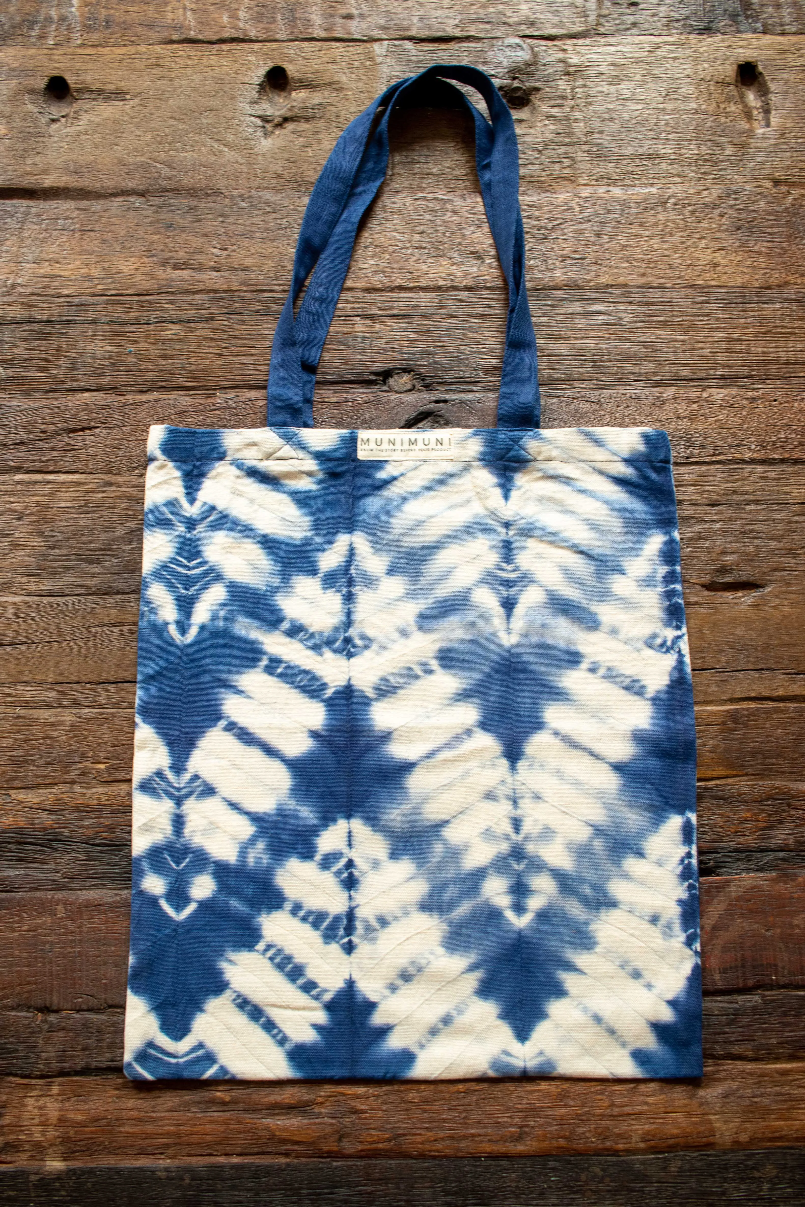Tie Dye Tote Bag Small - ZigZag Indigo Blue