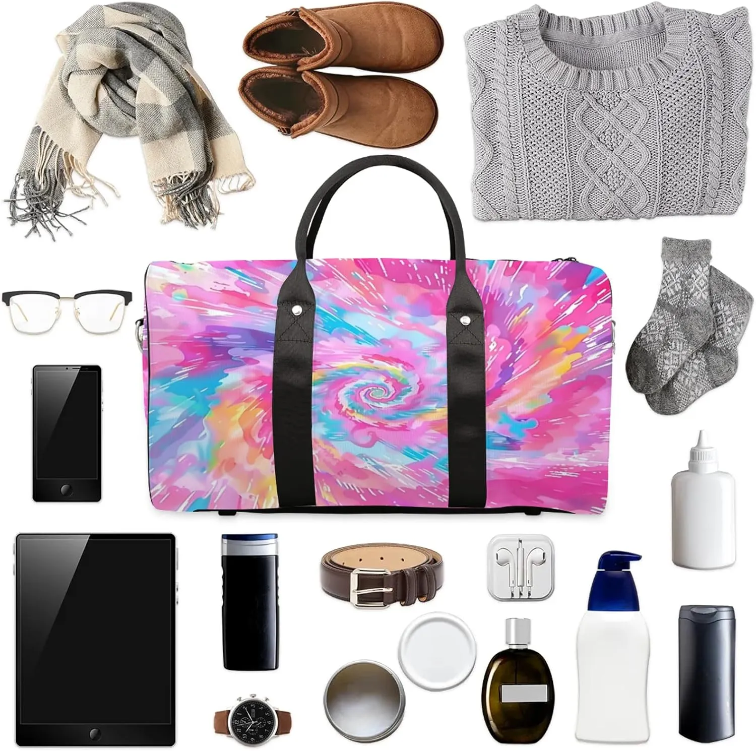 Tie Dye Travel Bag for Men Women, Gym Duffle Bags for Travel, Carry On Luggage Bag, Weekender Overnight Workout Bags