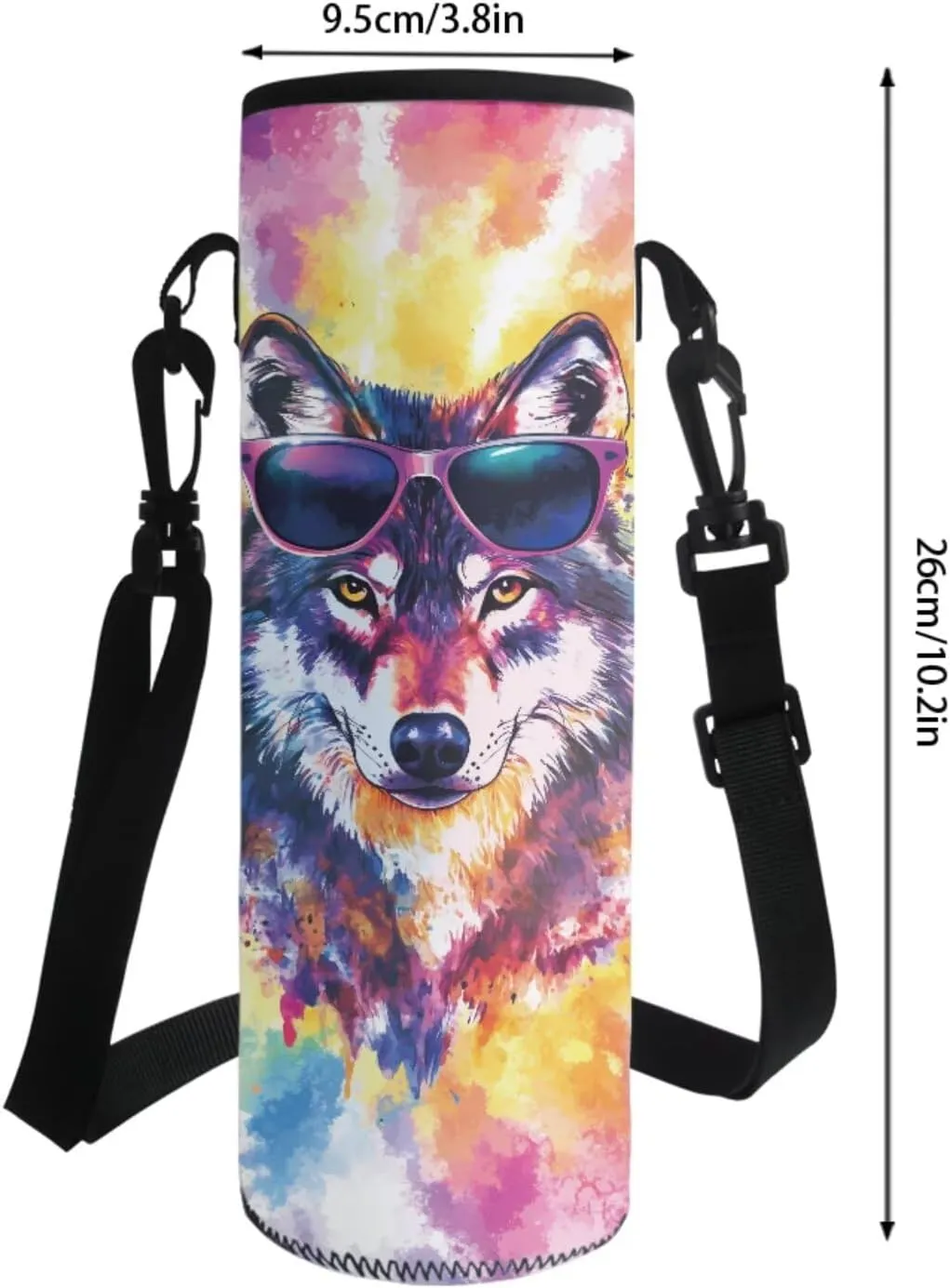 Tie-Dye Wolf Sunglasses Print Backpack Set for Boys Girls School Bags 17 Inch Bookbag Primary School Supplies Kids Pencil Pouch Pen Box Lunchbag Packed and Water Bottle Holder