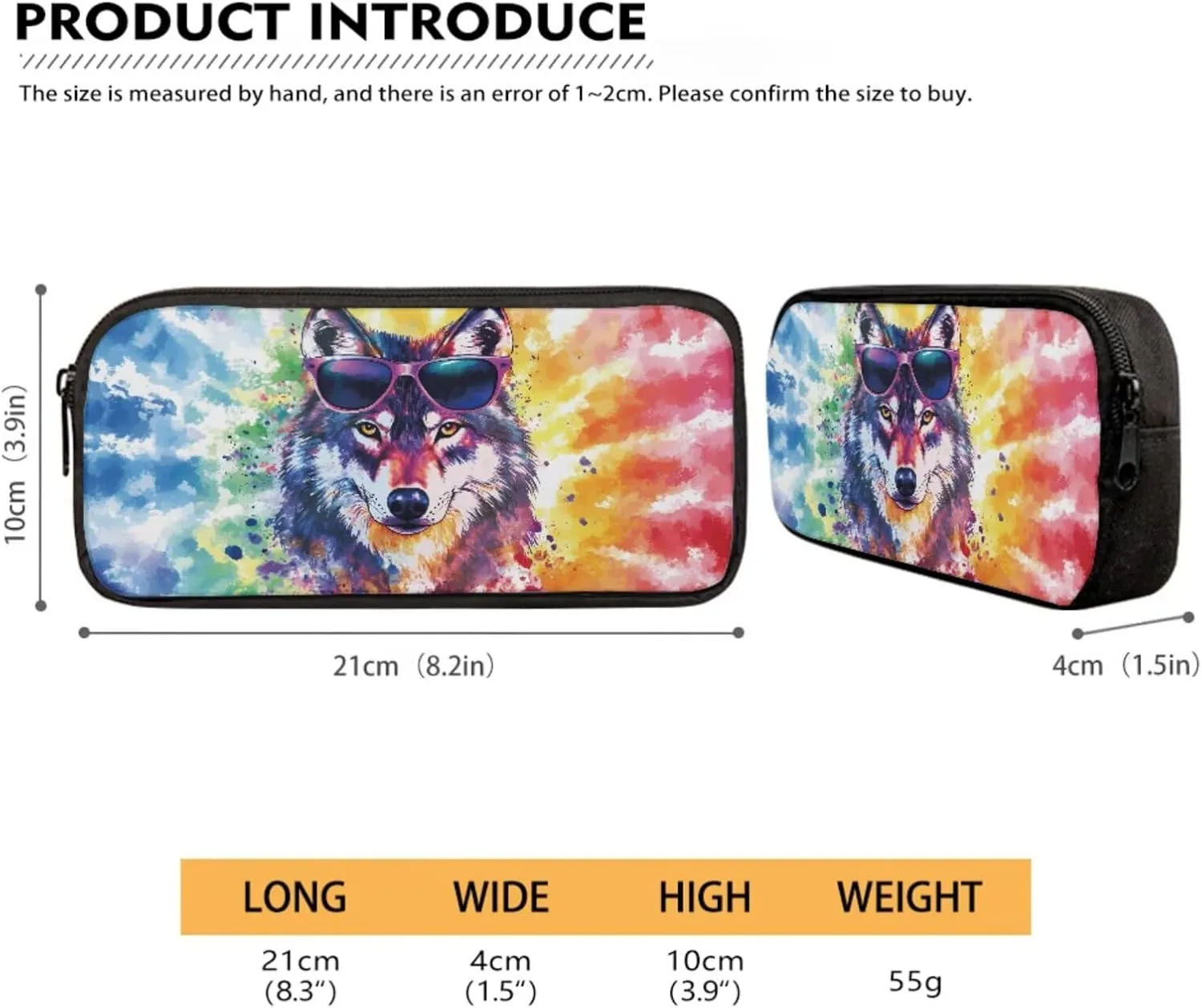Tie-Dye Wolf Sunglasses Print Backpack Set for Boys Girls School Bags 17 Inch Bookbag Primary School Supplies Kids Pencil Pouch Pen Box Lunchbag Packed and Water Bottle Holder