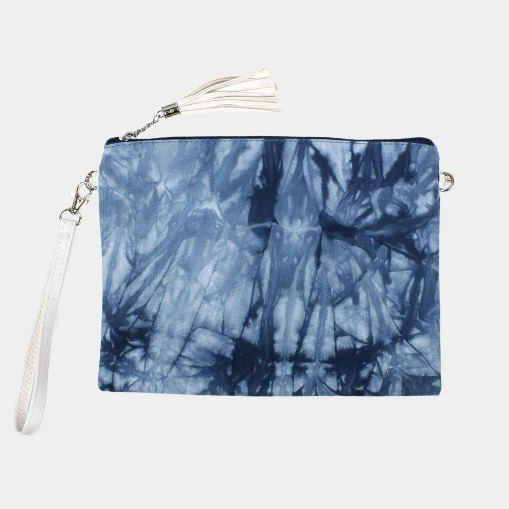 Tie Dye Wristlet Clutch  ,  Crossbody Bag (Blue, White)