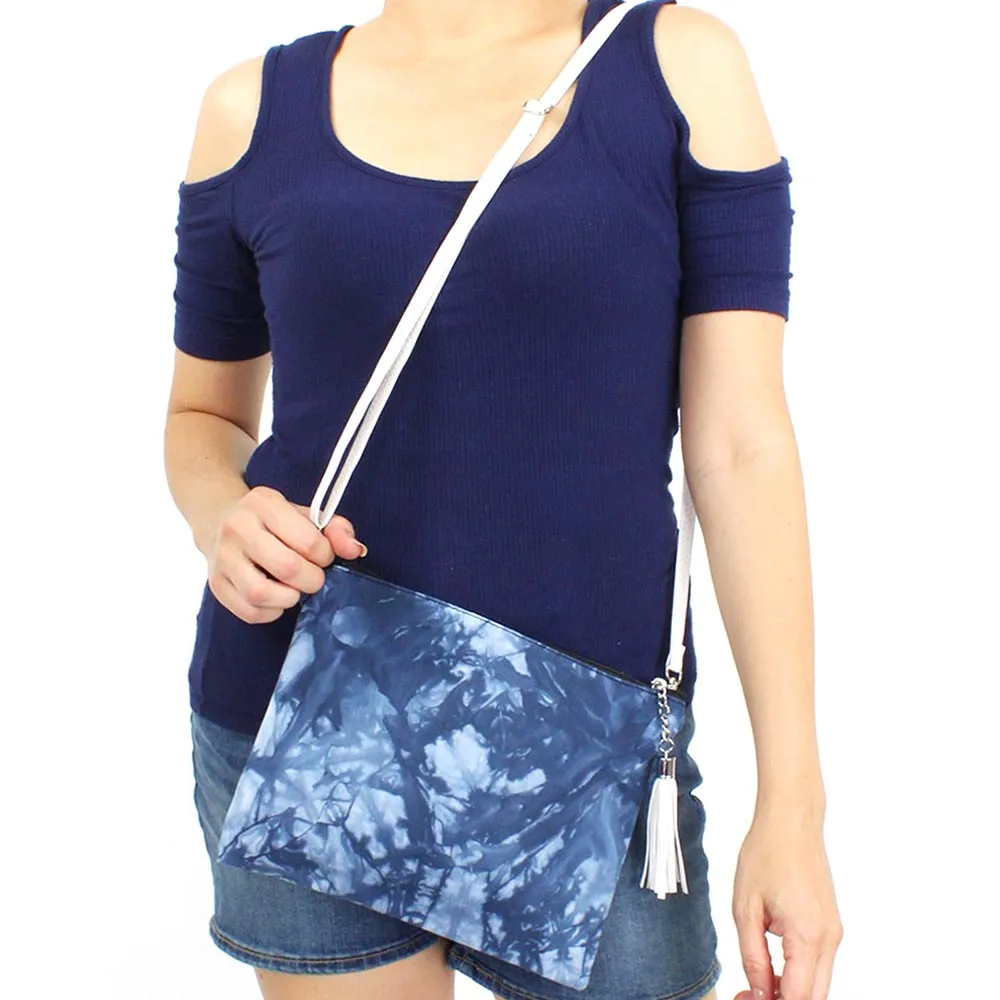 Tie Dye Wristlet Clutch  ,  Crossbody Bag (Blue, White)