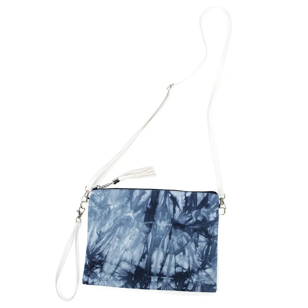 Tie Dye Wristlet Clutch  ,  Crossbody Bag (Blue, White)