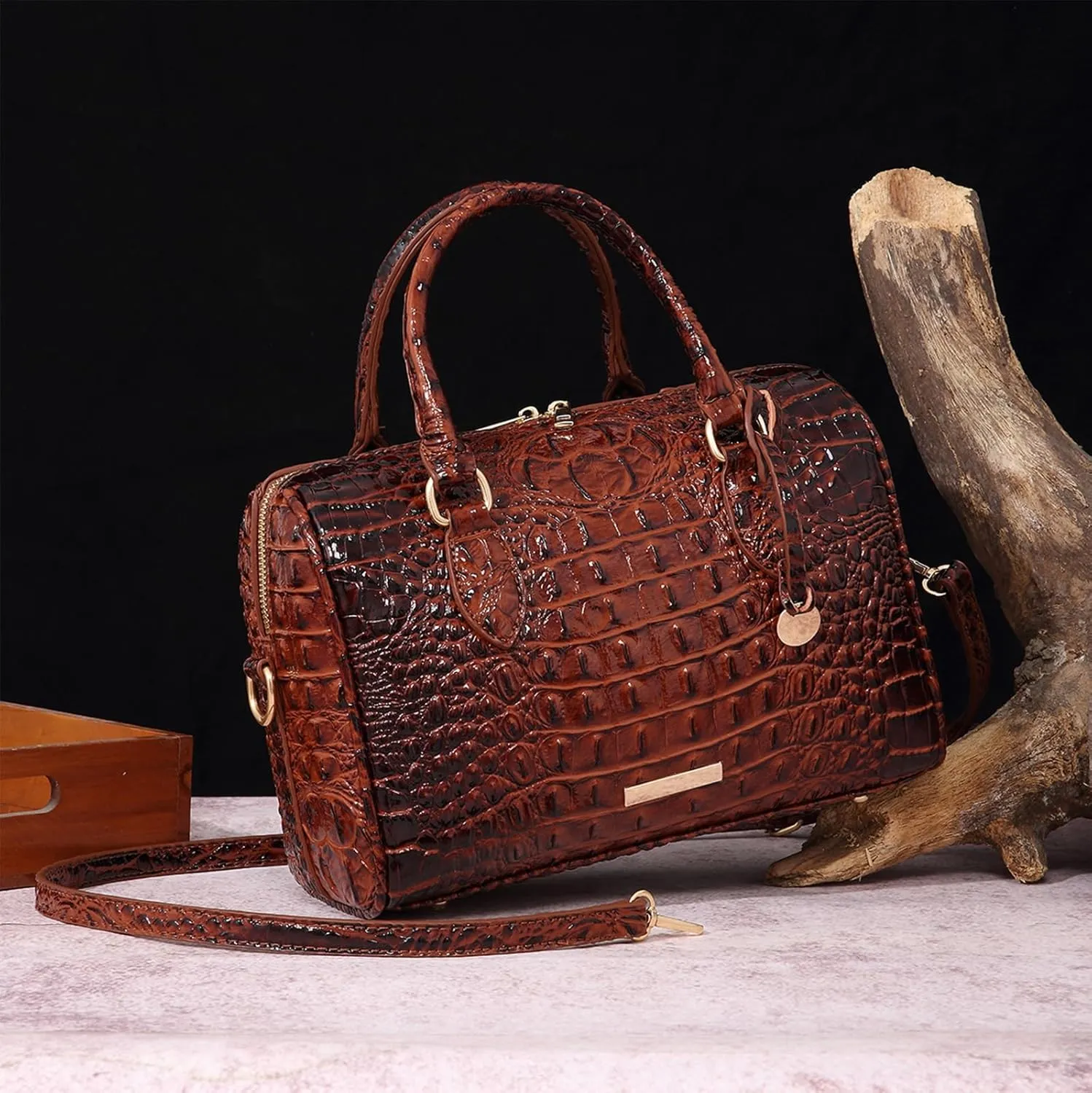 Top-Handle Crocodile Purses For Women Crossbody Leather Bags Trendy Large Capacity Tote with Shoulder Strap