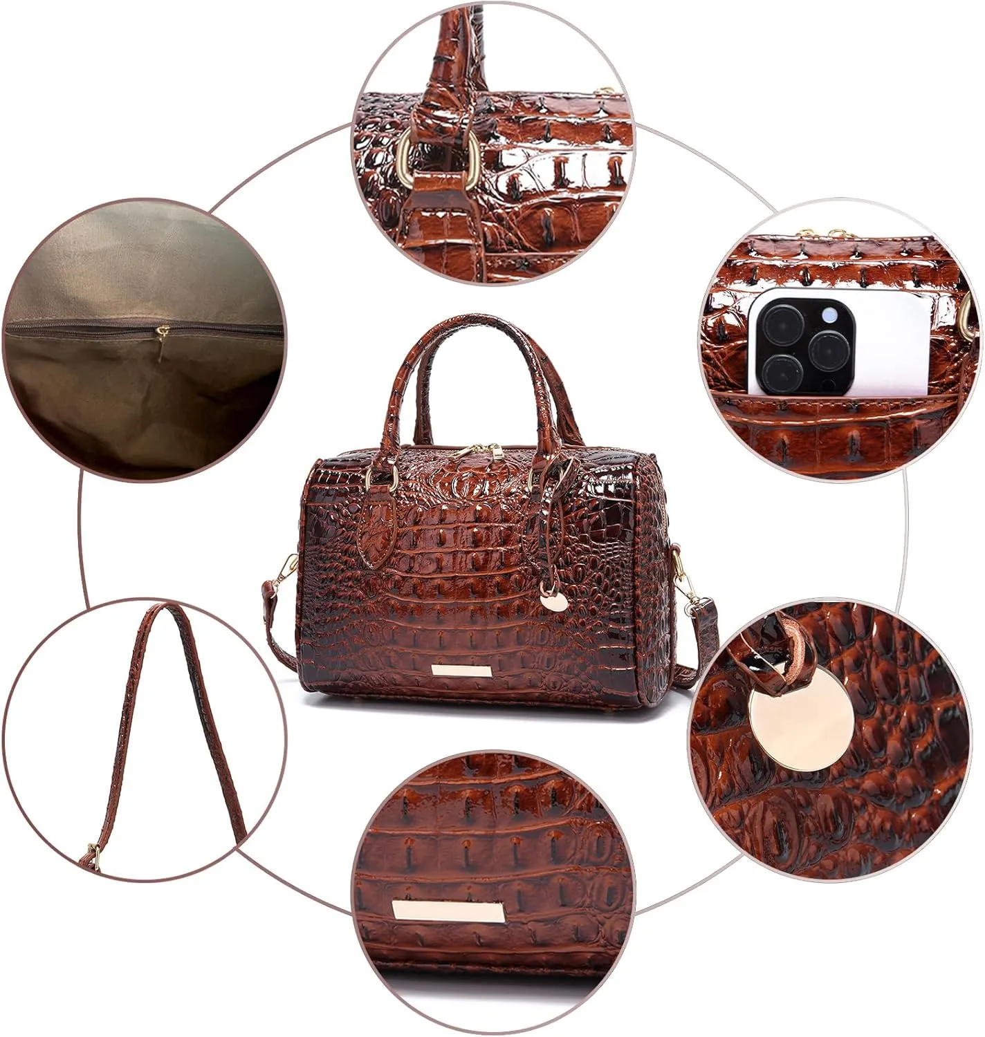Top-Handle Crocodile Purses For Women Crossbody Leather Bags Trendy Large Capacity Tote with Shoulder Strap