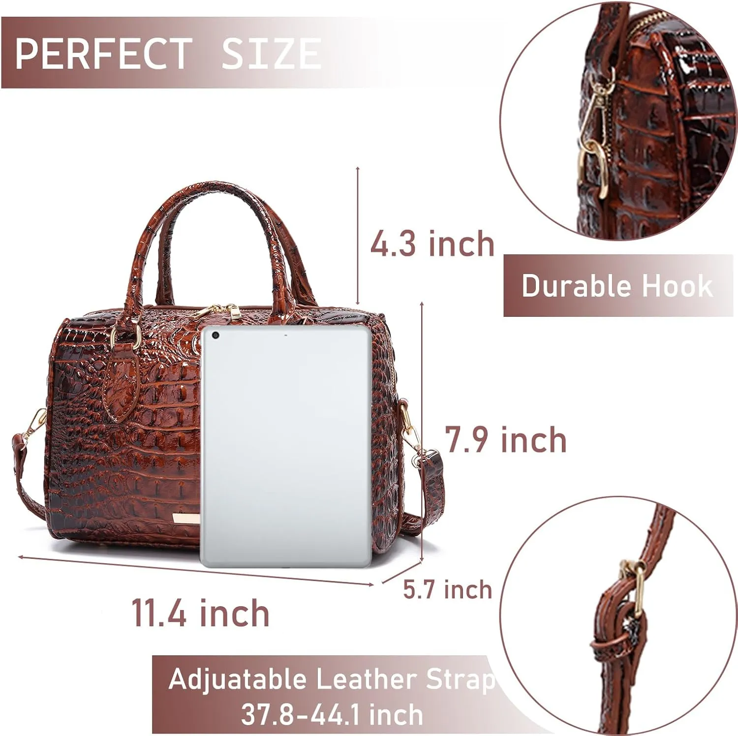 Top-Handle Crocodile Purses For Women Crossbody Leather Bags Trendy Large Capacity Tote with Shoulder Strap