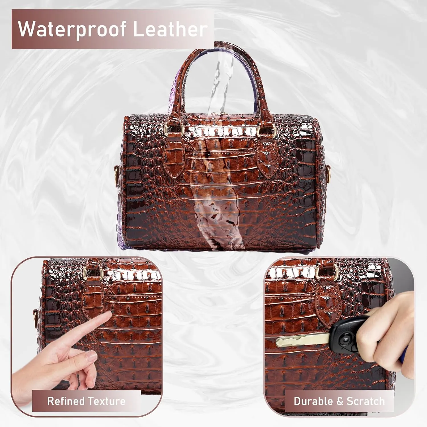 Top-Handle Crocodile Purses For Women Crossbody Leather Bags Trendy Large Capacity Tote with Shoulder Strap